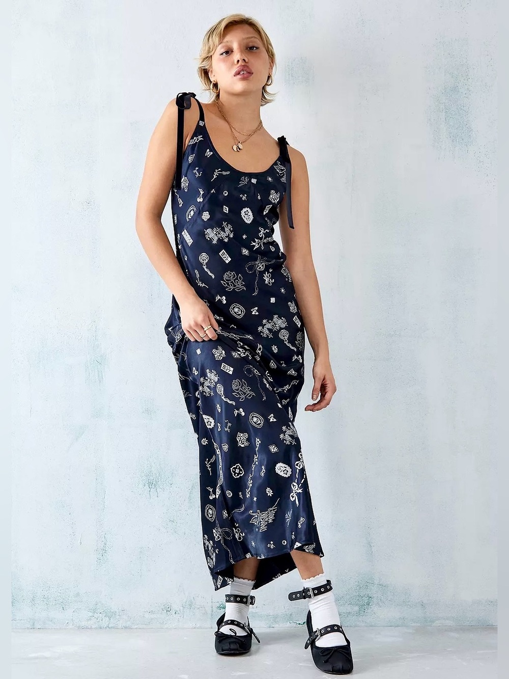 Damson Madder Cleo Symbol Print Bias Cut Slip Maxi Dress 8